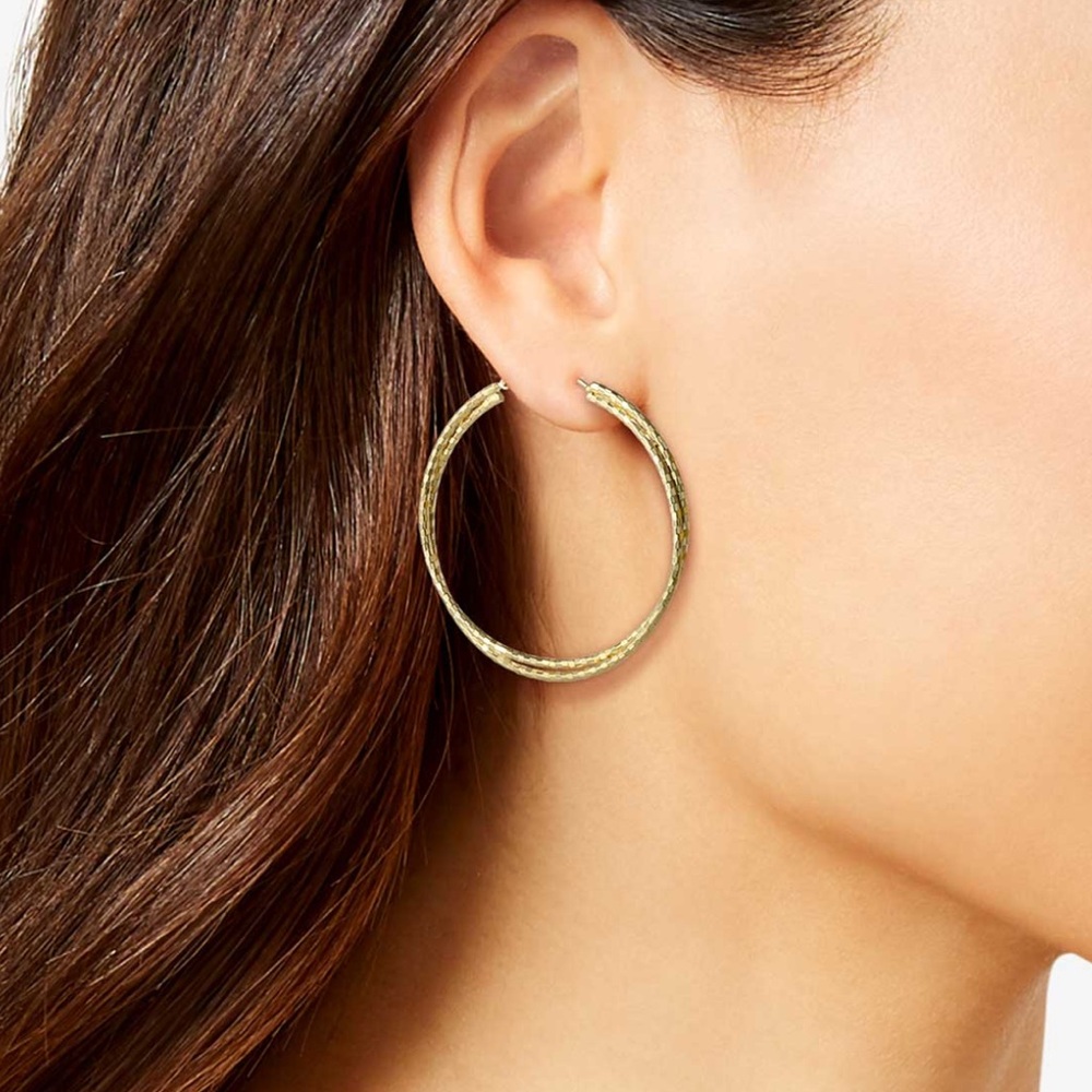 Jessica Simpson Double Faceted Gold Hoops - Picture 3 of 5